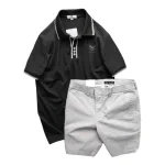 Nơi lấy sỉ set Bộ Nam Quần Short Kaki Lưng Thun Phối Áo Thun Pack Horse Polo Cổ Bẻ In Logo Chữ Prefect