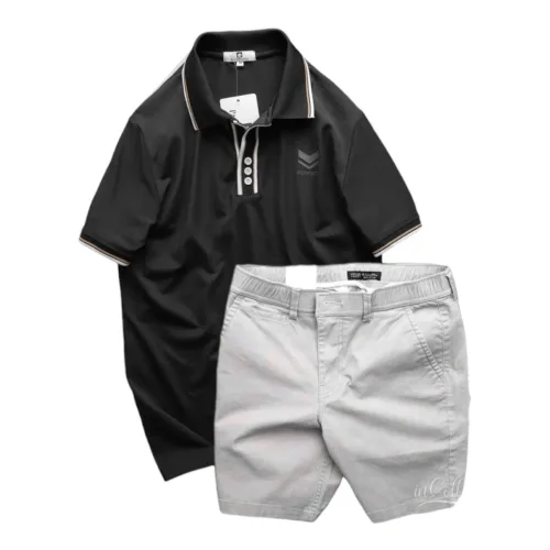 Nơi lấy sỉ set Bộ Nam Quần Short Kaki Lưng Thun Phối Áo Thun Pack Horse Polo Cổ Bẻ In Logo Chữ Prefect
