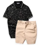 Shop sỉ set Bộ Nam Quần Short Kaki Lưng Thun Phối Áo Thun Polo Cổ Bẻ In Chữ MXO