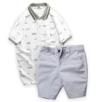 Set đồ nam áo polo cổ bẻ phối quần short kaki lưng thun họa tiết