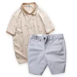 Set đồ nam áo polo cổ bẻ phối quần short kaki lưng thun họa tiết