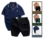 Chỗ sỉ set Bộ Nam Quần Short Kaki Phối Áo Thun Cá Sấu Cổ Bẻ Viền Bo Ngực Thêu Logo Chữ R