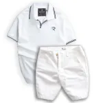 Chỗ sỉ set Bộ Nam Quần Short Kaki Phối Áo Thun Cá Sấu Cổ Bẻ Viền Bo Ngực Thêu Logo Chữ R