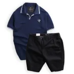 Chỗ sỉ set Bộ Nam Quần Short Kaki Phối Áo Thun Cá Sấu Cổ Bẻ Viền Bo Ngực Thêu Logo Chữ R