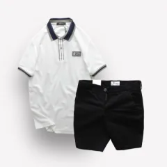 Bộ đồ nam Rears gồm áo thun polo cổ bẻ logo chữ và quần short kaki