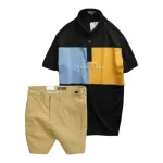 Nguồn hàng sỉ set Bộ Nam Quần Short Kaki Phối Cúc Áo Thun Cổ Bẻ Thêu Chữ Phối Màu