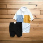Nguồn hàng sỉ set Bộ Nam Quần Short Kaki Phối Cúc Áo Thun Cổ Bẻ Thêu Chữ Phối Màu