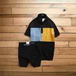 Nguồn hàng sỉ set Bộ Nam Quần Short Kaki Phối Cúc Áo Thun Cổ Bẻ Thêu Chữ Phối Màu
