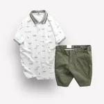 Bộ nam Pack Horse: áo thun polo cổ bẻ in hoạ tiết, quần short kaki phối cúc