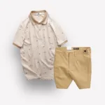 Bộ nam Pack Horse: áo thun polo cổ bẻ in hoạ tiết, quần short kaki phối cúc