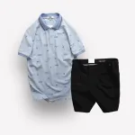 Bộ nam Pack Horse: áo thun polo cổ bẻ in hoạ tiết, quần short kaki phối cúc