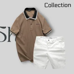 Bộ nam Rurumen cao cấp: áo thun polo cổ bẻ thêu chữ Shark kèm quần short kaki