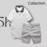 Bộ nam Rurumen cao cấp: áo thun polo cổ bẻ thêu chữ Shark kèm quần short kaki