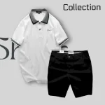 Bộ nam Rurumen cao cấp: áo thun polo cổ bẻ thêu chữ Shark kèm quần short kaki