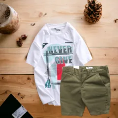 Bộ nam Rurumen gồm áo thun cổ tròn và quần short kaki Big Size