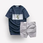 Nguồn hàng sỉ set Bộ Nam Quần Short Kaki Rurumen Phối Áo Thun Cổ Tròn In Hình Tuần Lộc