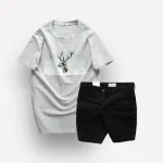 Nguồn hàng sỉ set Bộ Nam Quần Short Kaki Rurumen Phối Áo Thun Cổ Tròn In Hình Tuần Lộc