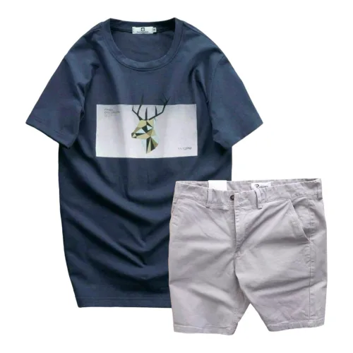 Nguồn hàng sỉ set Bộ Nam Quần Short Kaki Rurumen Phối Áo Thun Cổ Tròn In Hình Tuần Lộc