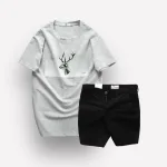 Nguồn hàng sỉ set Bộ Nam Quần Short Kaki Rurumen Phối Áo Thun Cổ Tròn In Hình Tuần Lộc