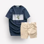 Nguồn hàng sỉ set Bộ Nam Quần Short Kaki Rurumen Phối Áo Thun Cổ Tròn In Hình Tuần Lộc