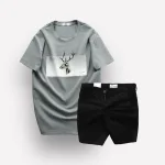 Nguồn hàng sỉ set Bộ Nam Quần Short Kaki Rurumen Phối Áo Thun Cổ Tròn In Hình Tuần Lộc
