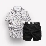 Chuyên sỉ set Bộ Nam Quần Short Kaki Túi Hộp Dây Rút Phối Áo Thun Nam Cổ Bẻ In Chữ MXO