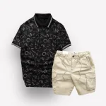 Chuyên sỉ set Bộ Nam Quần Short Kaki Túi Hộp Dây Rút Phối Áo Thun Nam Cổ Bẻ In Chữ MXO