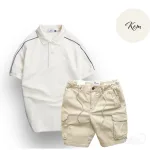 Nguồn hàng sỉ set Bộ Nam Quần Short Kaki Túi Hộp Phối Áo Thun Cá Sấu Cổ Bẻ Viền Tay