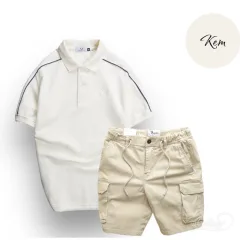 Nguồn hàng sỉ set Bộ Nam Quần Short Kaki Túi Hộp Phối Áo Thun Cá Sấu Cổ Bẻ Viền Tay