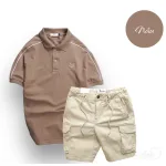Nguồn hàng sỉ set Bộ Nam Quần Short Kaki Túi Hộp Phối Áo Thun Cá Sấu Cổ Bẻ Viền Tay