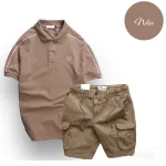 Nguồn hàng sỉ set Bộ Nam Quần Short Kaki Túi Hộp Phối Áo Thun Cá Sấu Cổ Bẻ Viền Tay