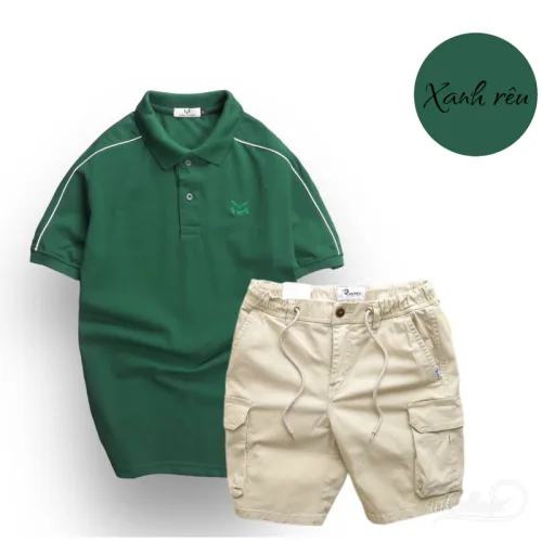 Nguồn hàng sỉ set Bộ Nam Quần Short Kaki Túi Hộp Phối Áo Thun Cá Sấu Cổ Bẻ Viền Tay