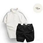 Nguồn hàng sỉ set Bộ Nam Quần Short Kaki Túi Hộp Phối Áo Thun Cá Sấu Cổ Bẻ Viền Tay