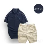 Nguồn hàng sỉ set Bộ Nam Quần Short Kaki Túi Hộp Phối Áo Thun Cá Sấu Cổ Bẻ Viền Tay