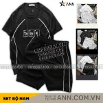 Bộ nam Pack Hourse in chữ Think viền sọc gồm áo thun cổ tròn và quần short