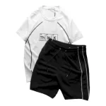 Bộ nam Pack Hourse in chữ Think viền sọc gồm áo thun cổ tròn và quần short