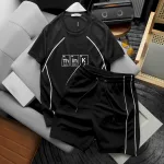 Bộ nam Pack Hourse in chữ Think viền sọc gồm áo thun cổ tròn và quần short
