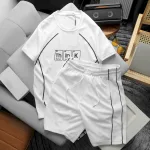 Bộ nam Pack Hourse in chữ Think viền sọc gồm áo thun cổ tròn và quần short