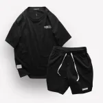 Bộ Unisex CLEGENDK Áo Thun Cổ Tròn Phối Quần Short Big Size