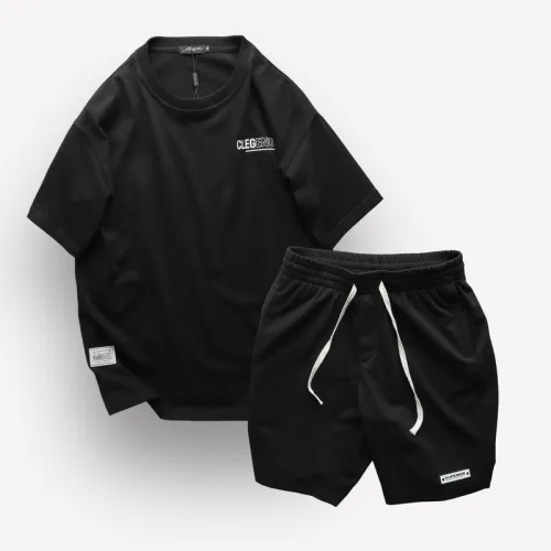 Bộ Unisex CLEGENDK Áo Thun Cổ Tròn Phối Quần Short Big Size