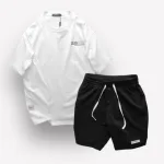 Bộ Unisex CLEGENDK Áo Thun Cổ Tròn Phối Quần Short Big Size