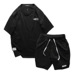 Bộ Unisex CLEGENDK Áo Thun Cổ Tròn Phối Quần Short Big Size