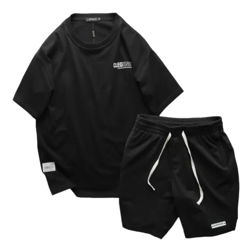 Bộ Unisex CLEGENDK Áo Thun Cổ Tròn Phối Quần Short Big Size