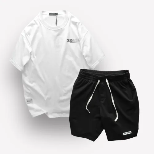 Bộ Unisex CLEGENDK Áo Thun Cổ Tròn Phối Quần Short Big Size