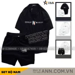 Bộ nam áo thun cổ tròn và quần short thun in chữ CEKLHT MARKET