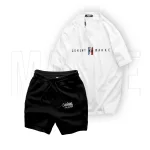 Bộ nam áo thun cổ tròn và quần short thun in chữ CEKLHT MARKET