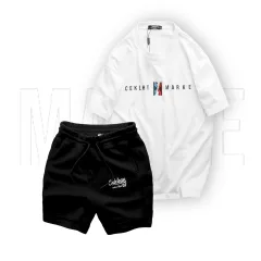 Bộ nam áo thun cổ tròn và quần short thun in chữ CEKLHT MARKET