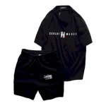 Bộ nam áo thun cổ tròn và quần short thun in chữ CEKLHT MARKET
