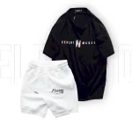 Bộ nam áo thun cổ tròn và quần short thun in chữ CEKLHT MARKET