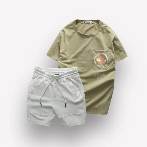Chuyên sỉ set Bộ Nam Quần Short Thun Áo Thun Cổ Tròn Phối Túi In Hình